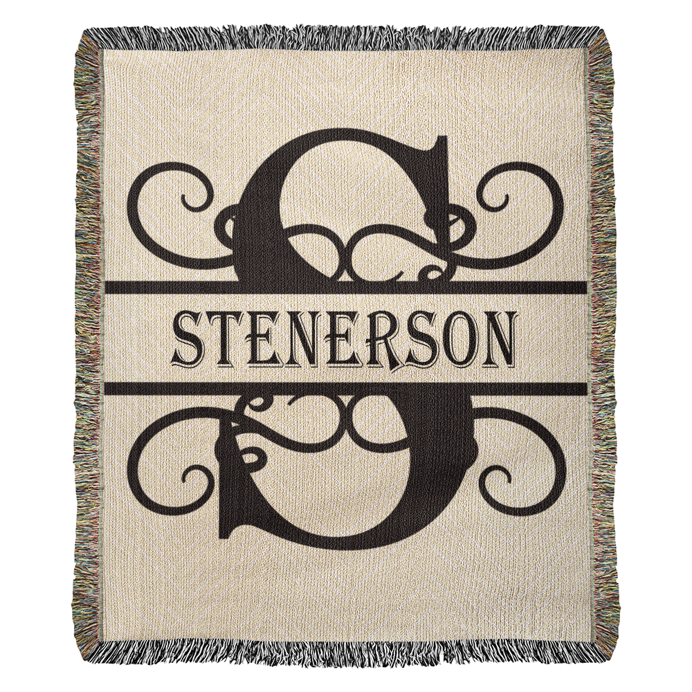Personalized Swirled Monogram Family Name Woven Blanket Throw – Custom Home Gift