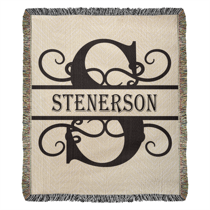 Personalized Swirled Monogram Family Name Woven Blanket Throw – Custom Home Gift