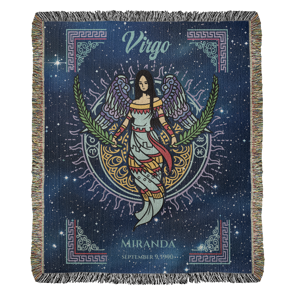 Personalized Virgo Zodiac Woven Blanket Astrology Gift, Custom Throw