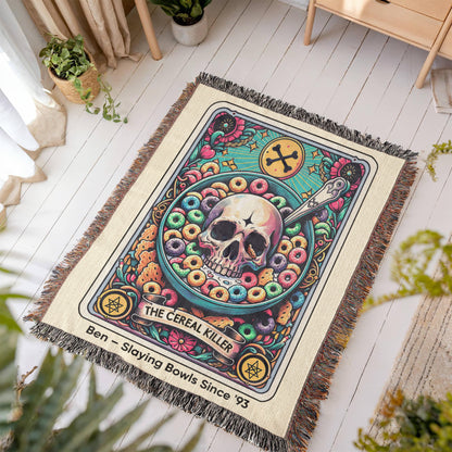 Personalized Cereal Killer Tarot Card Woven Blanket Custom Funny Gift Throw