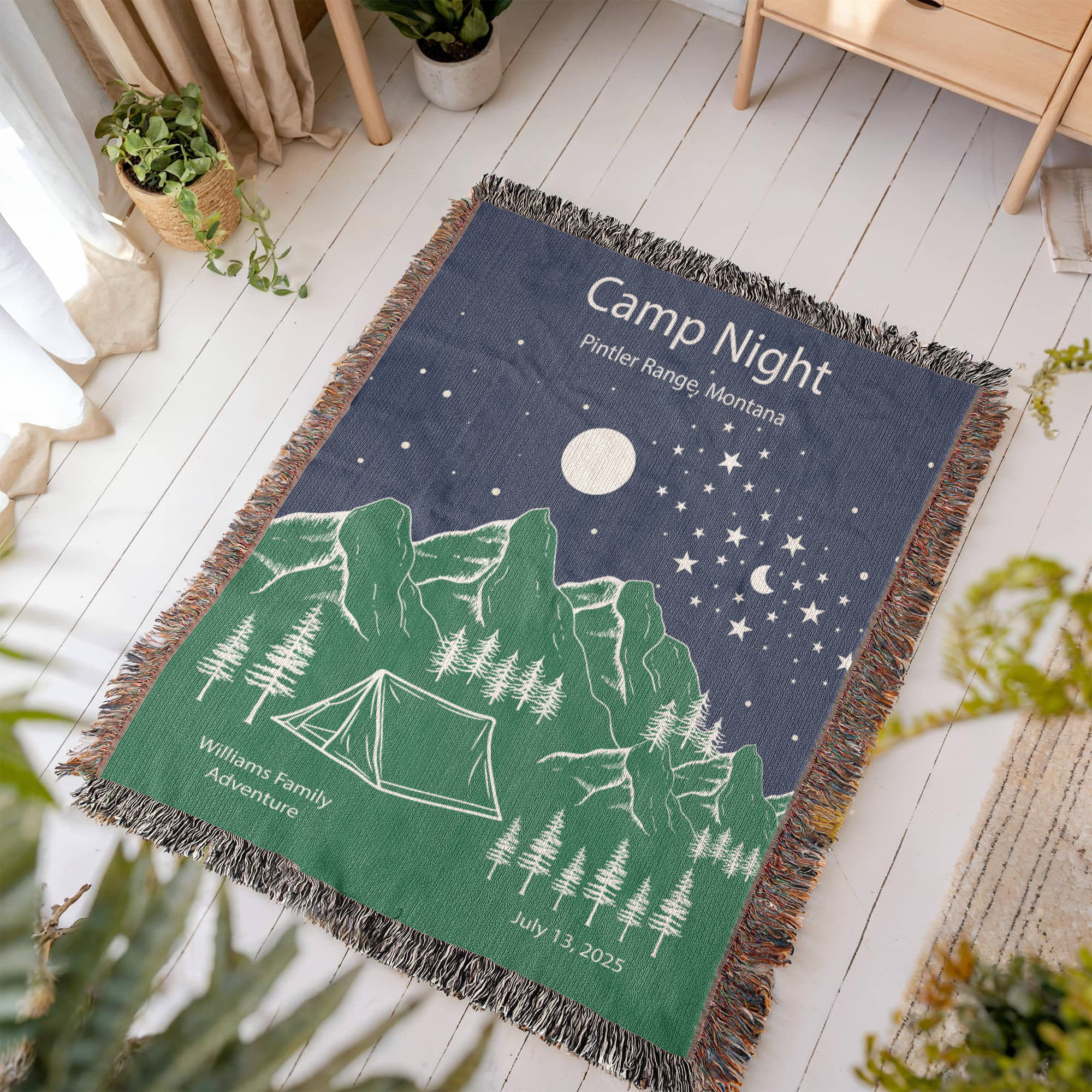 Personalized Camp Night Woven Blanket – Custom Tent Camping Gift, Fleece/Sherpa Throw