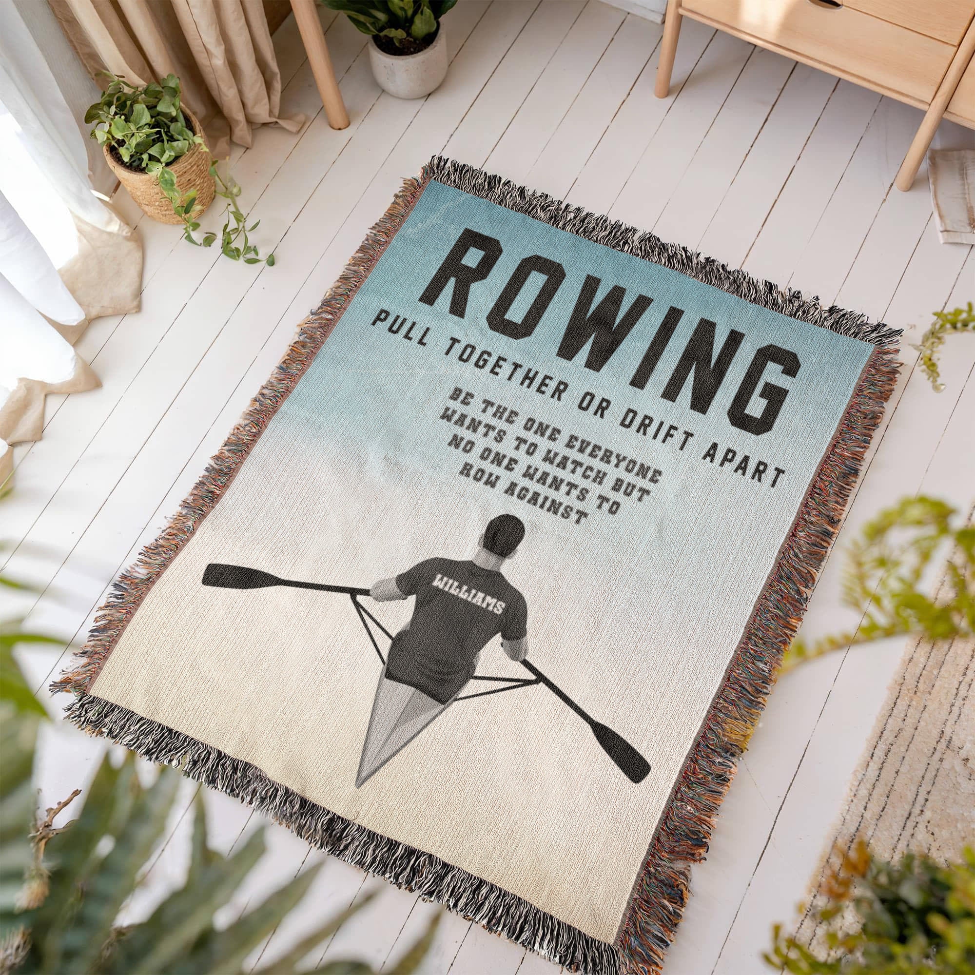 Personalized Mens Rowing Woven Blanket – Custom Rower Gift, Fleece/Sherpa Throw
