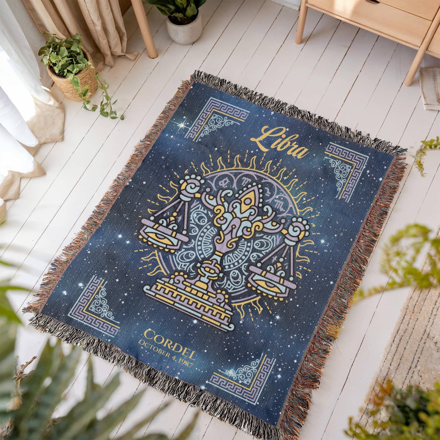 Personalized Libra Zodiac Woven Blanket Astrology Gift Custom Throw