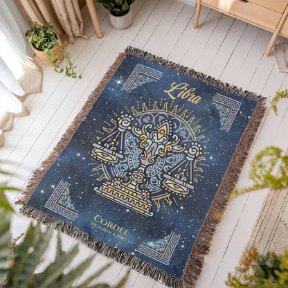 Personalized Libra Zodiac Woven Blanket Astrology Gift Custom Throw