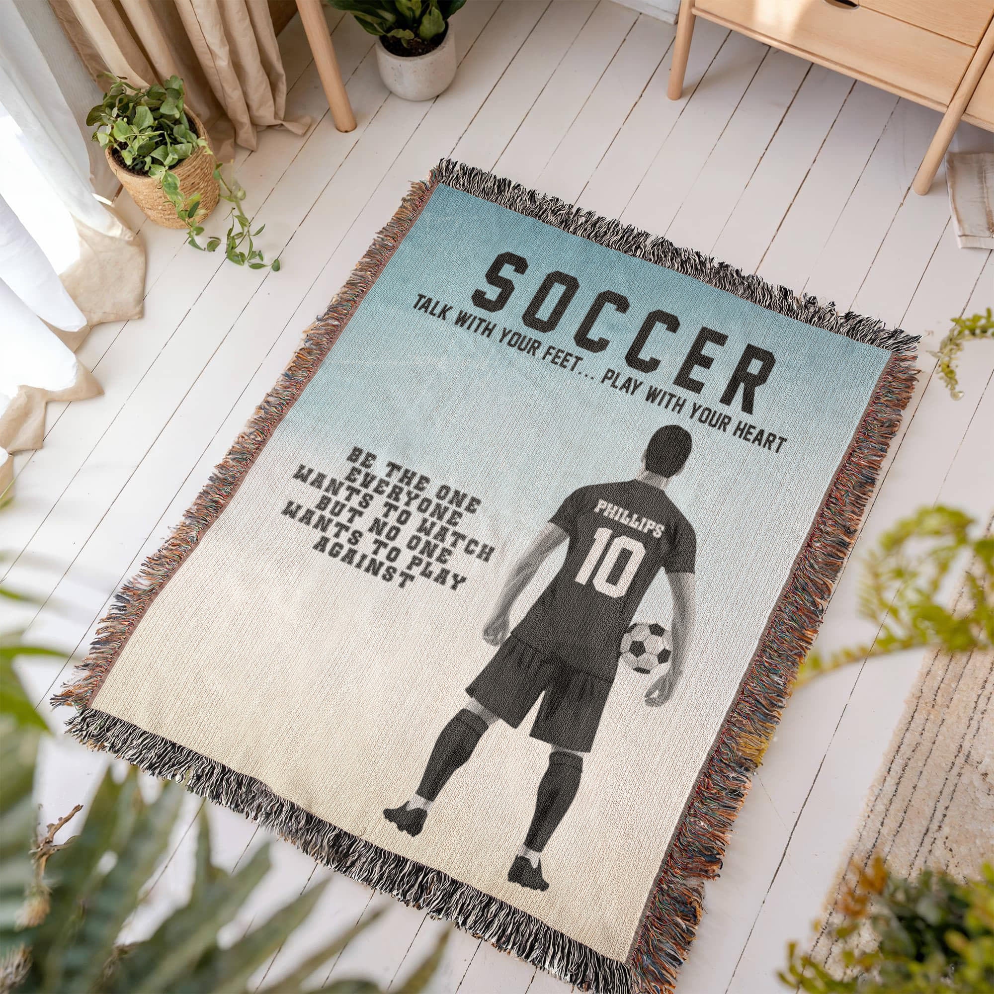 Personalized Boys Soccer Woven Blanket – Custom Soccer Gift, Fleece/Sherpa Throw