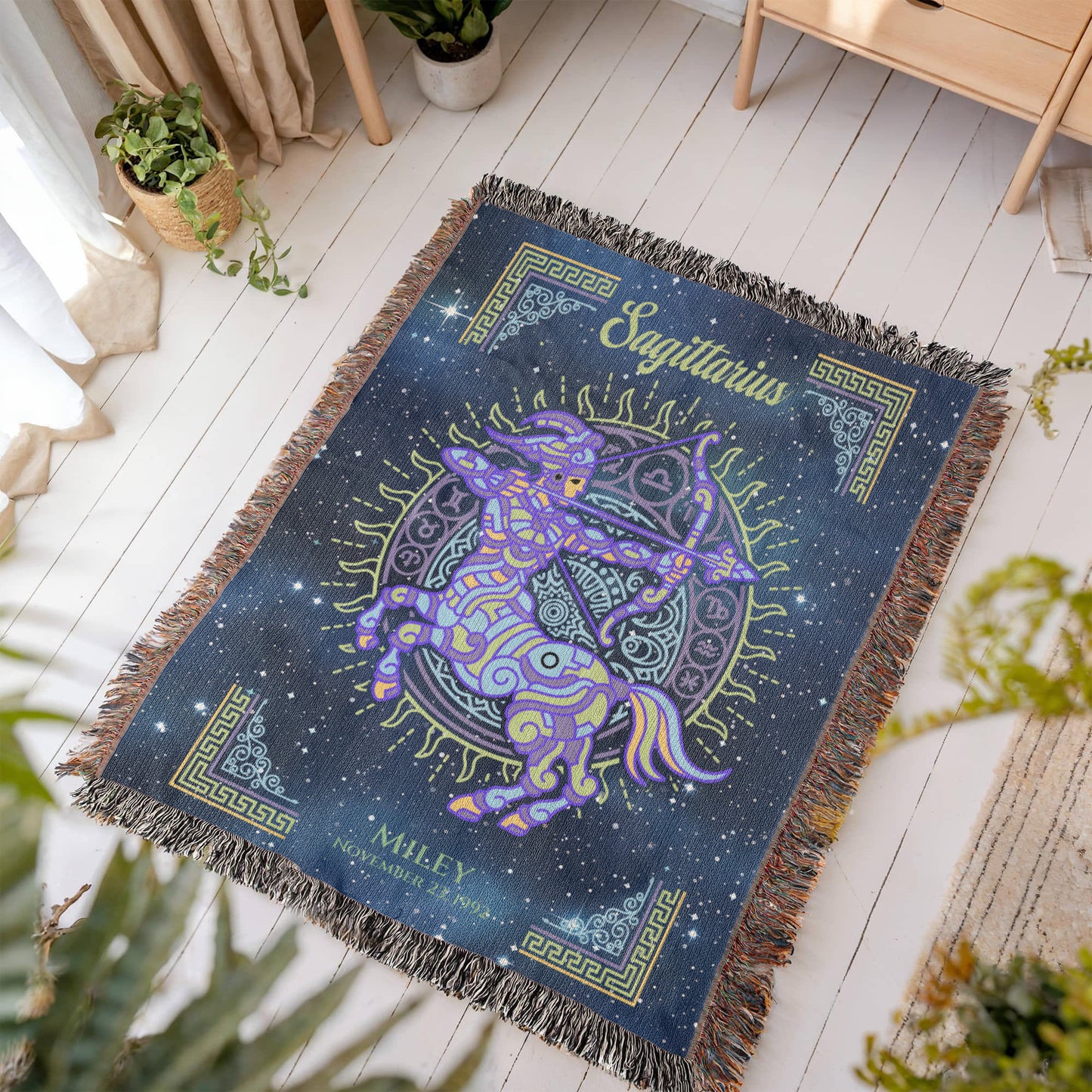 Personalized Sagittarius Zodiac Woven Blanket Astrology Gift Custom Throw