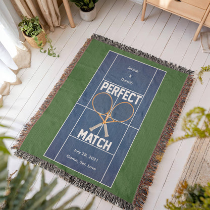 Personalized Tennis Woven Blanket Couples Tennis Gift Custom Throw