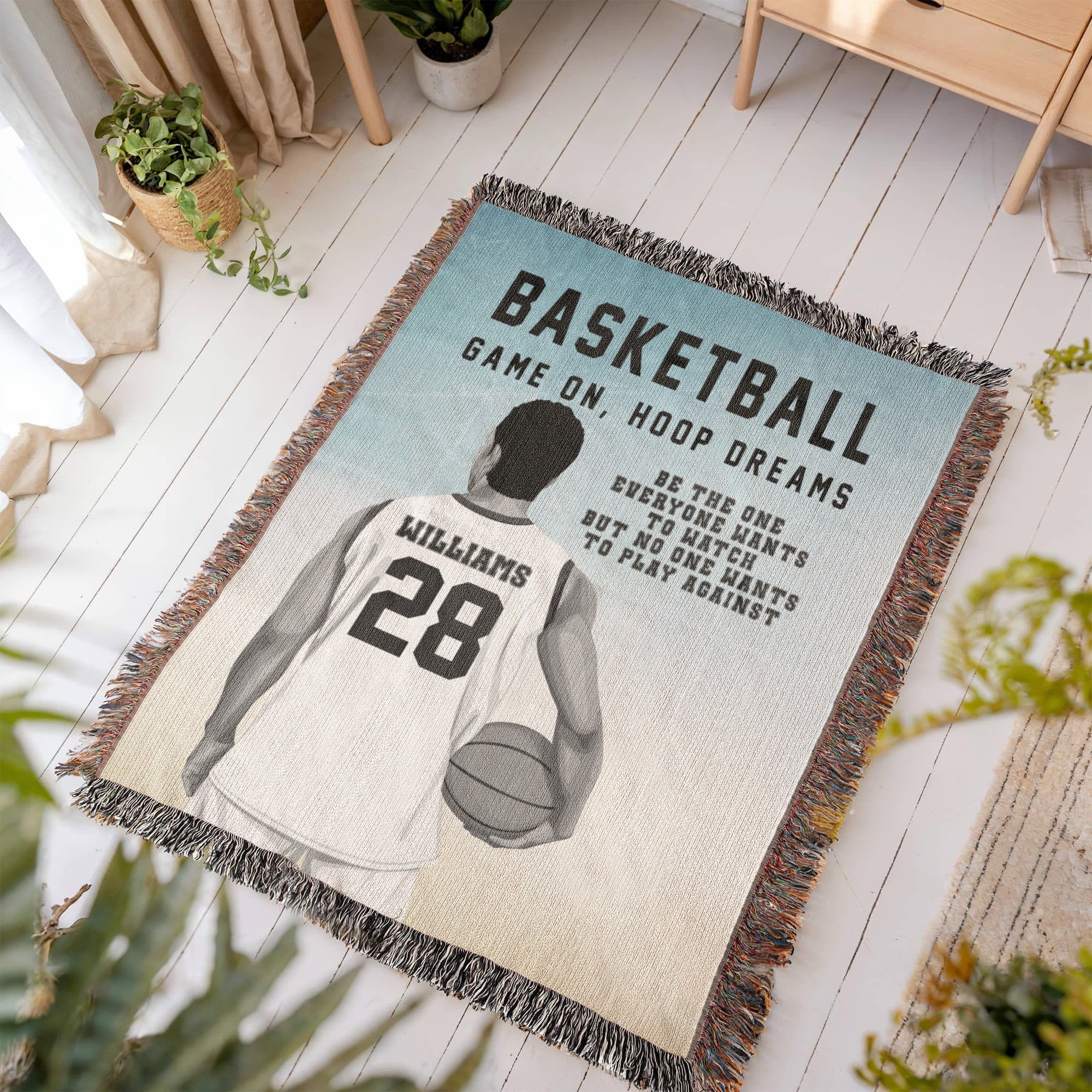 Personalized Basketball Woven Blanket – Boys Basketball Gift, Custom Fleece/Sherpa Throw