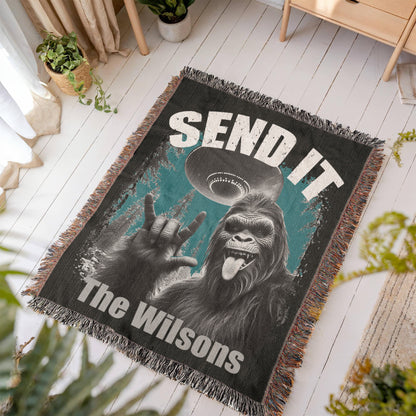 Personalized Bigfoot “Send It” Woven Blanket Custom Funny Gift Throw