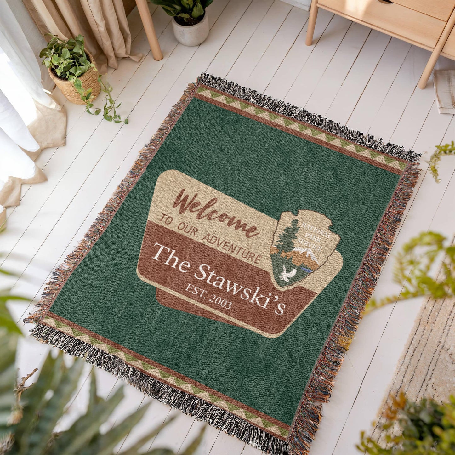 Personalized National Park Camping Woven Blanket Custom Family Adventure Throw