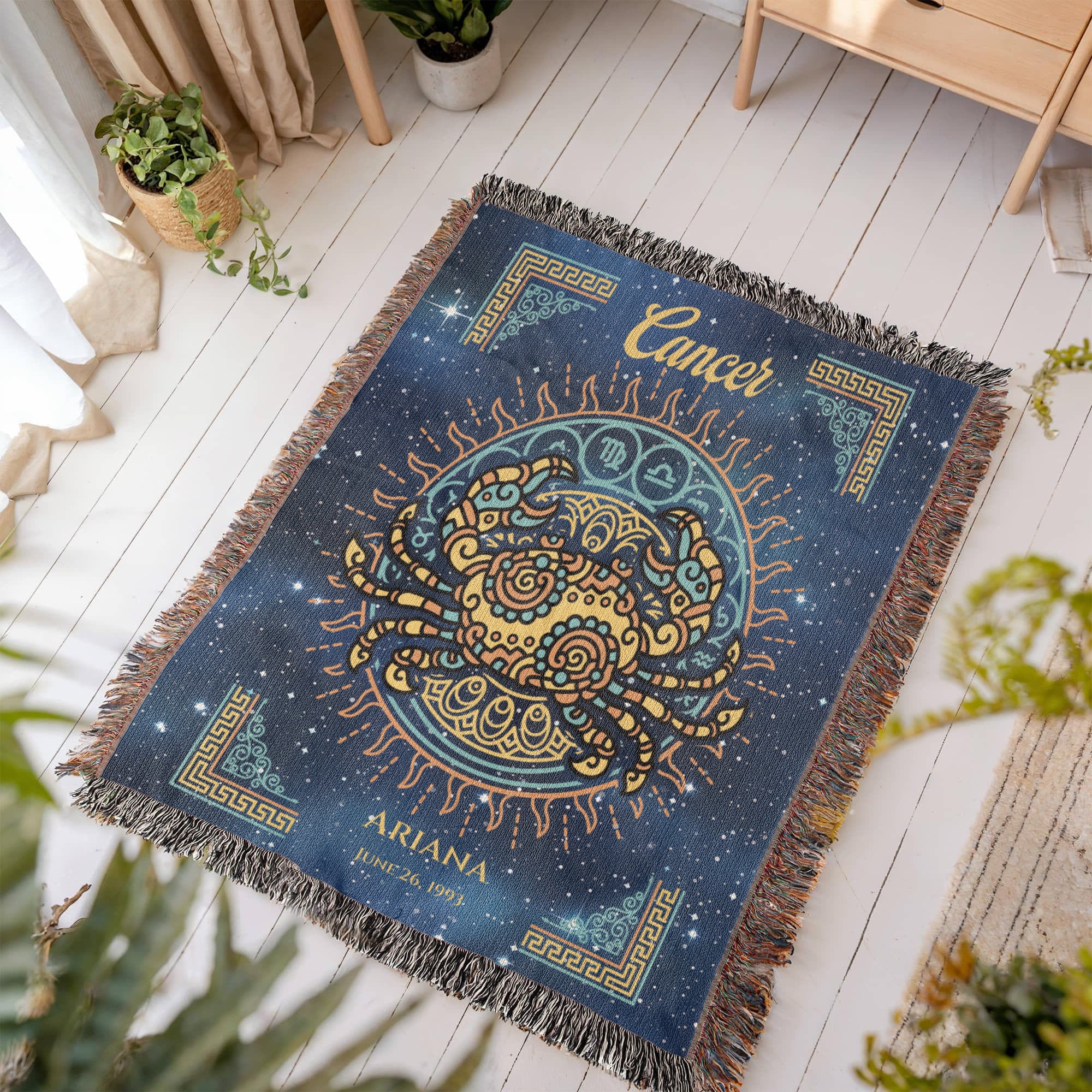 Personalized Cancer Zodiac Woven Blanket – Astrology Gift, Custom Fleece/Sherpa Throw