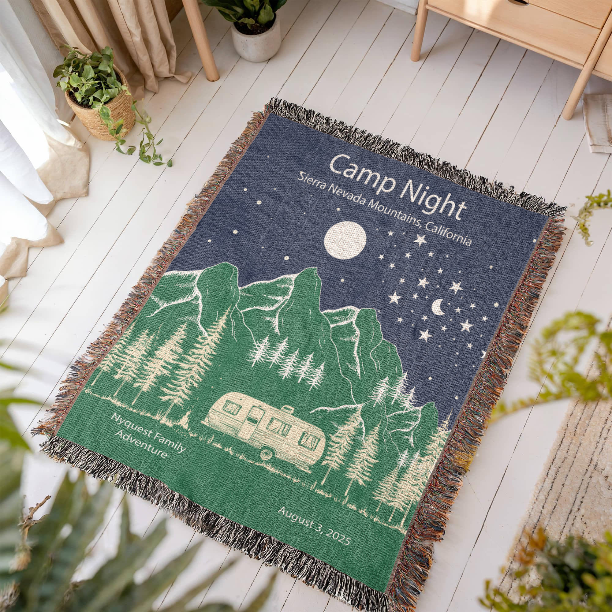 Personalized Camper Night Woven Blanket – Custom RV Adventure Gift, Fleece/Sherpa Throw