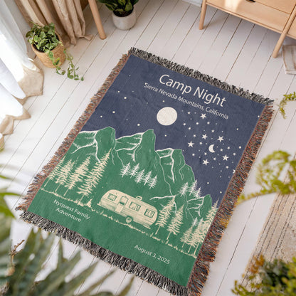 Personalized Camper Night Woven Blanket Custom RV Adventure Gift Throw