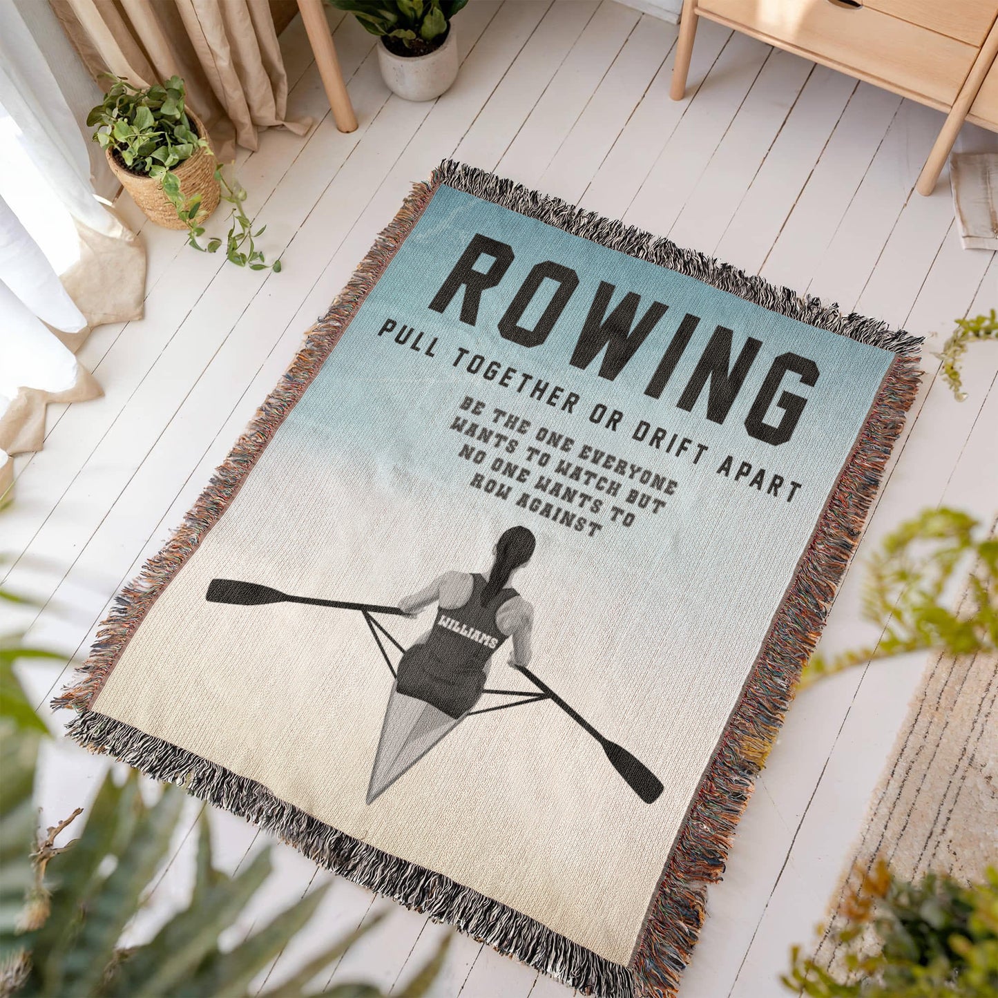 Personalized Womens Rowing Woven Blanket Custom Rower Gift Throw