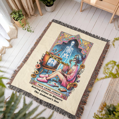 Personalized True Crime Junkie Tarot Card Woven Blanket Custom Gift Throw