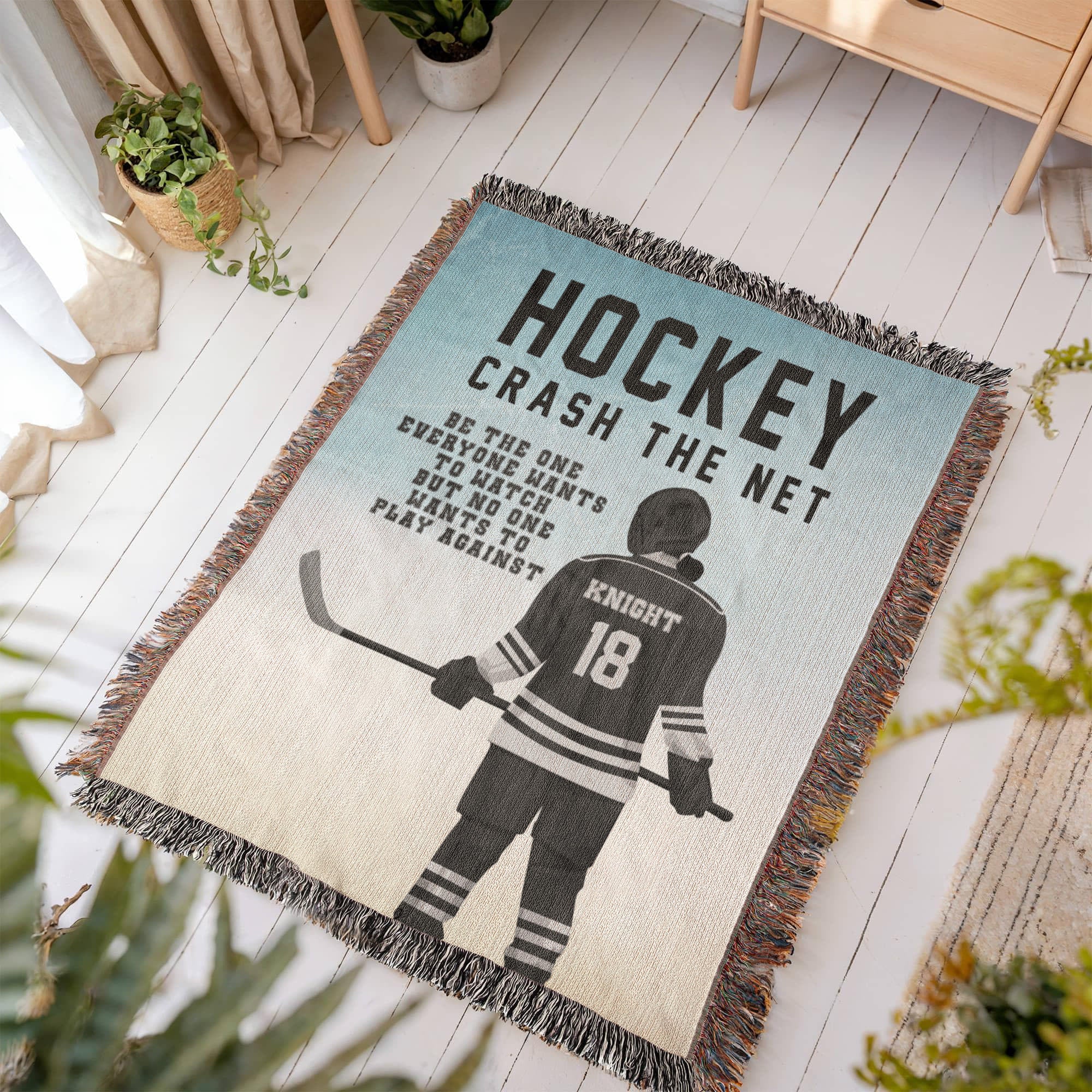 Personalized Girls Hockey Woven Blanket – Custom Gift for Hockey Players, Fleece/Sherpa Throw