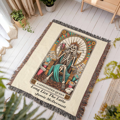 Personalized Caffeinated Queen Tarot Card Woven Blanket Custom Gift Throw