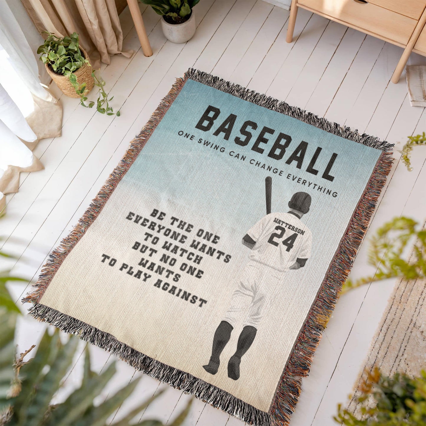 Personalized Baseball Woven Blanket Boys Baseball Gift Custom Throw