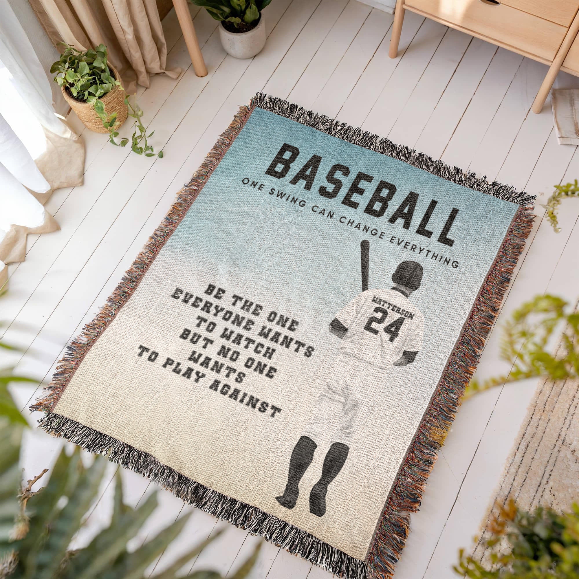Personalized Baseball Woven Blanket – Boys Baseball Gift, Custom Fleece/Sherpa Throw