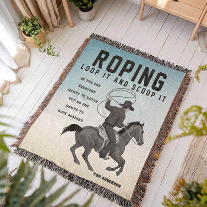 Personalized Roping Cowboy Woven Blanket Rodeo Gift Custom Throw