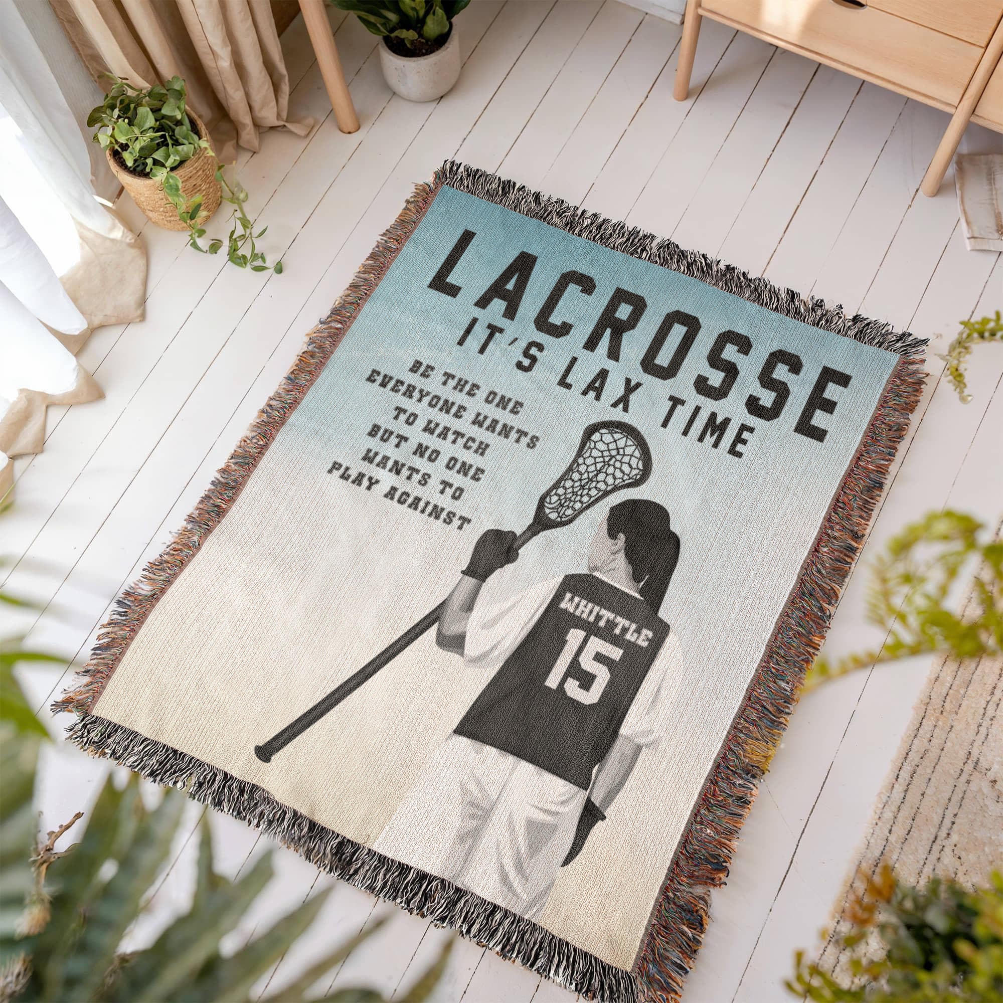 Personalized Girls Lacrosse Woven Blanket – Custom LAX Gift, Fleece/Sherpa Throw