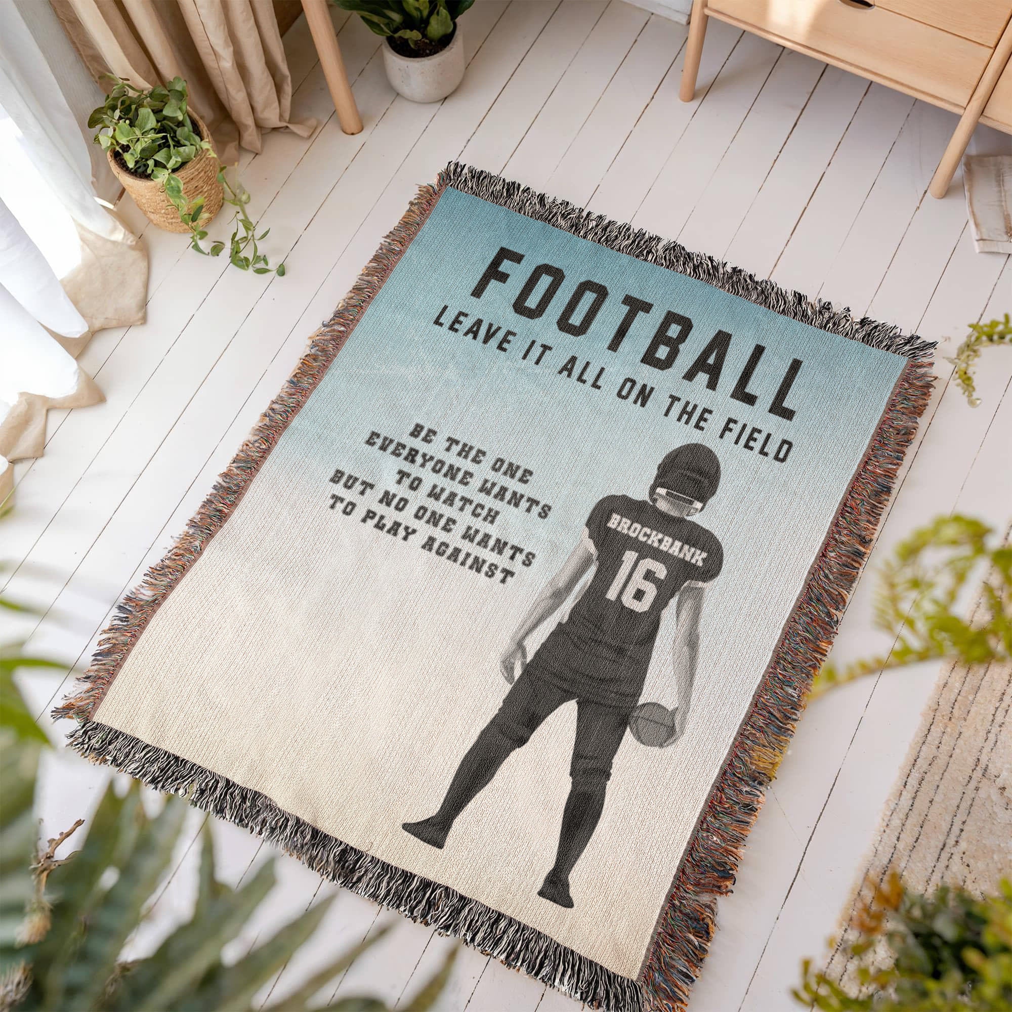 Personalized Football Woven Blanket – Custom Player Gift, Fleece/Sherpa Throw