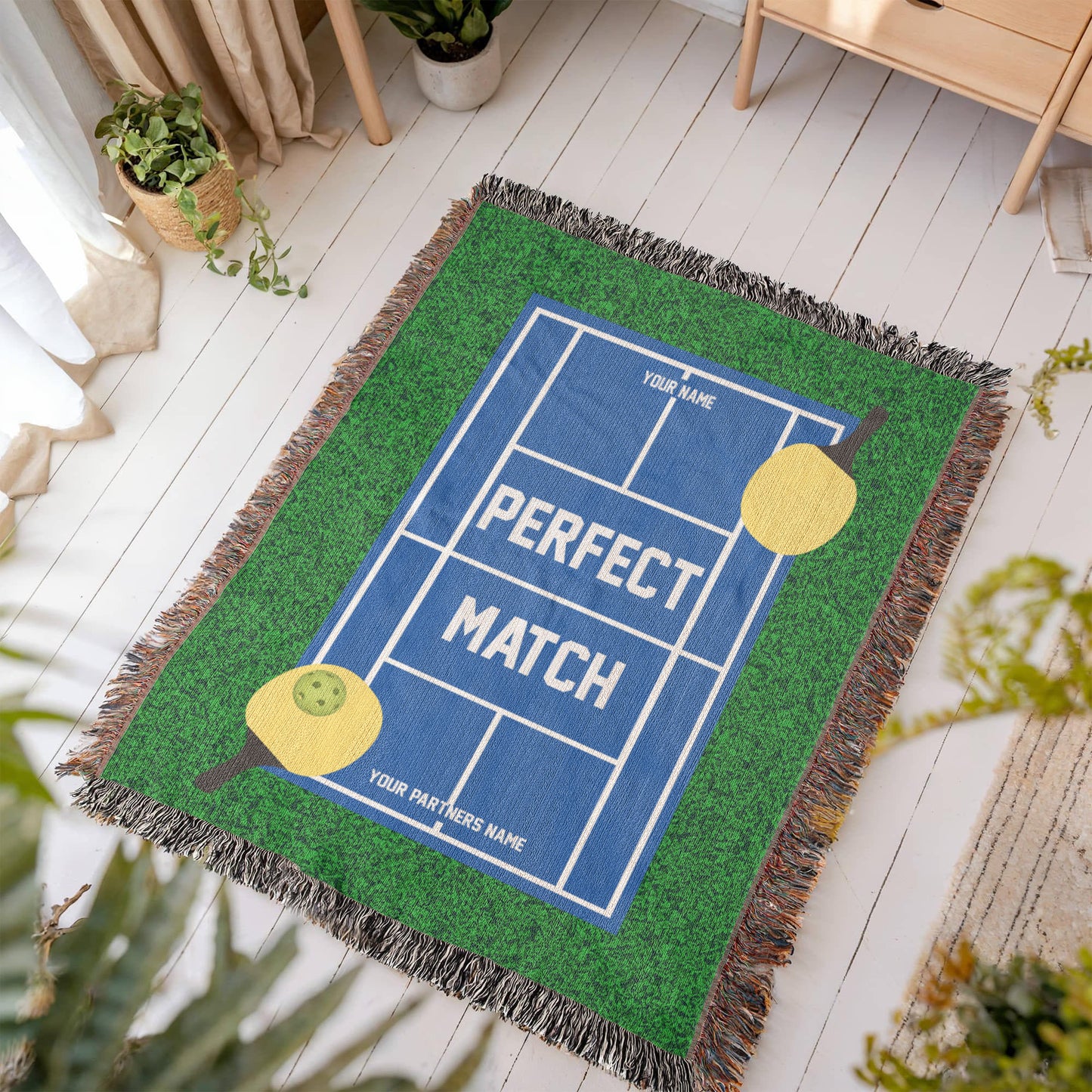 Personalized Pickleball Woven Blanket Couples Pickleball Gift Custom Throw