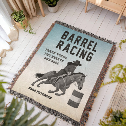 Personalized Barrel Racing Woven Blanket Cowgirl Gift Custom Throw