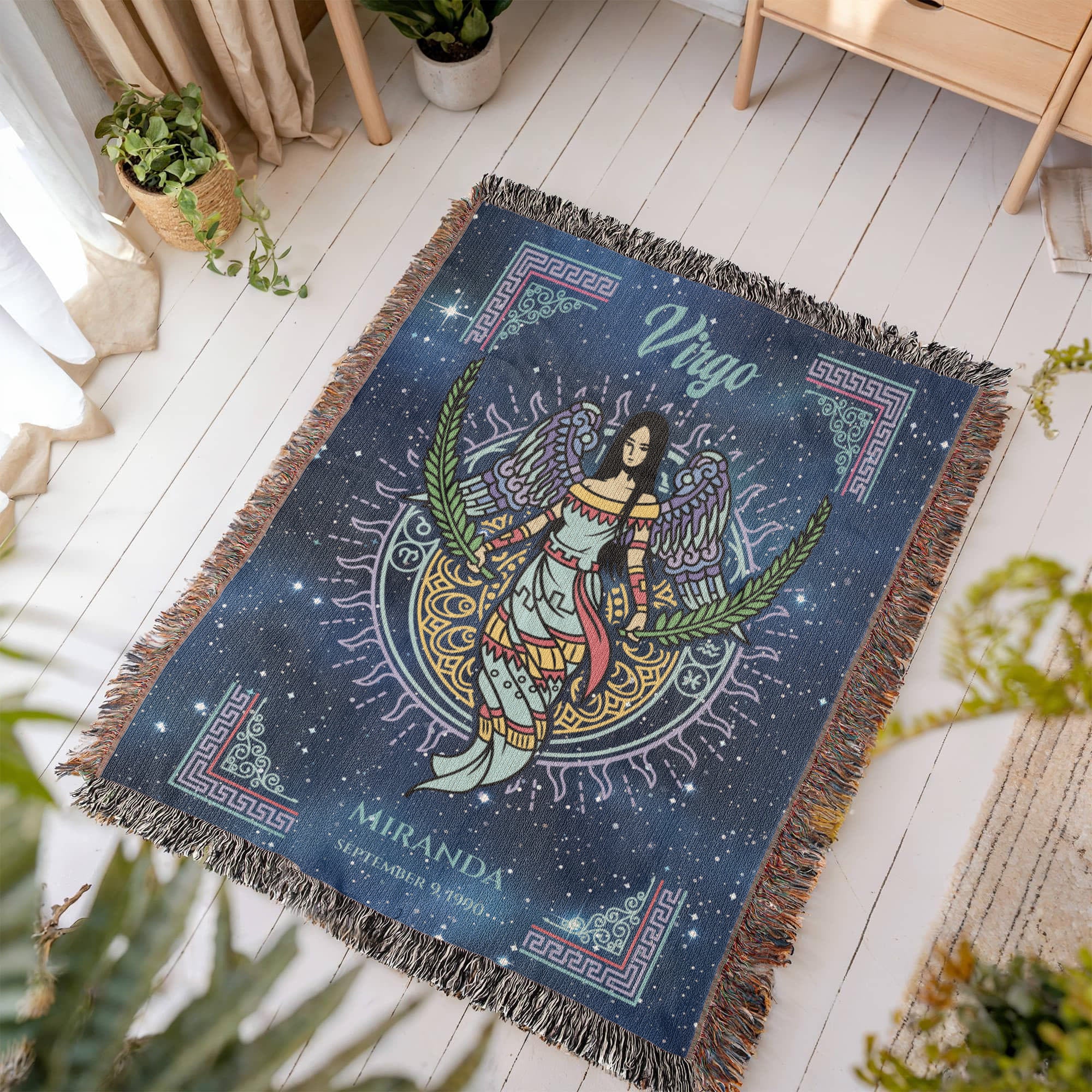Personalized Virgo Zodiac Woven Blanket Astrology Gift, Custom Throw
