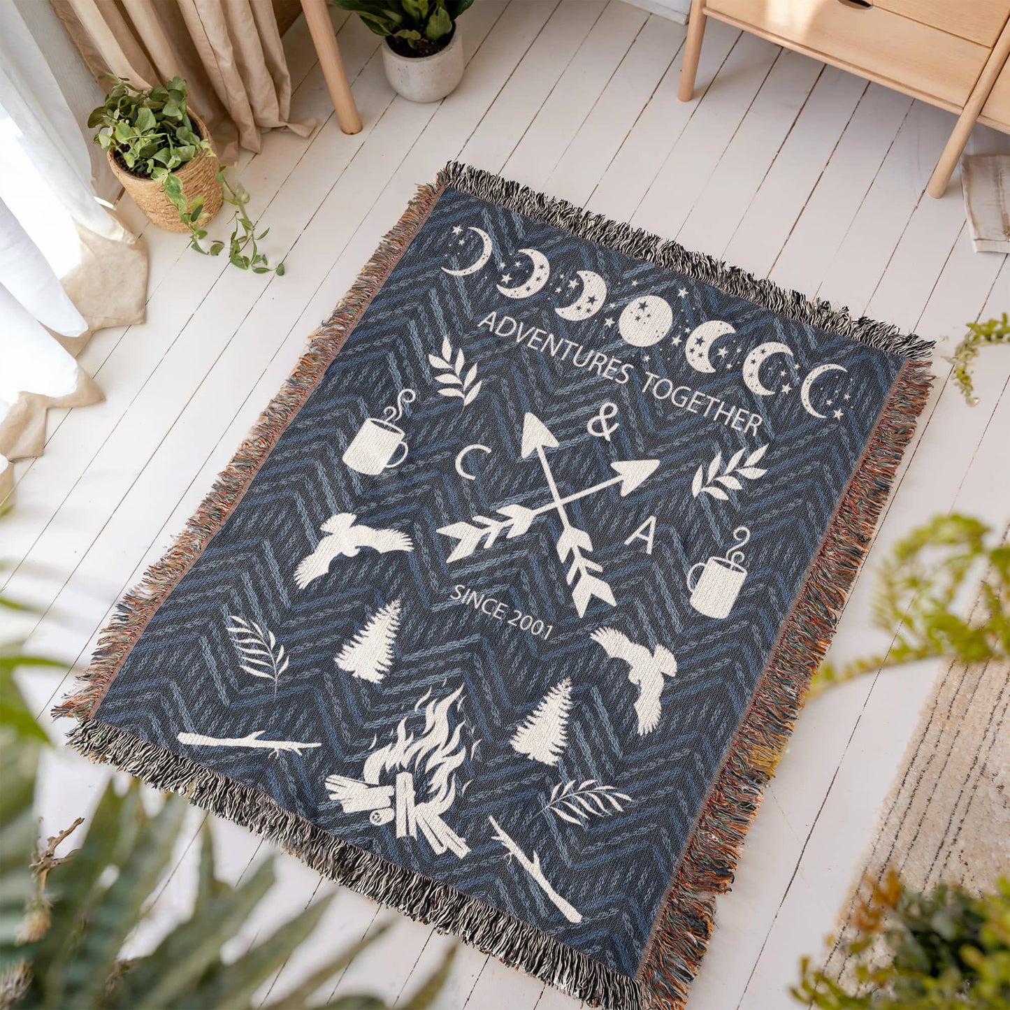 Personalized Camping Woven Blanket Adventure Together Gift Custom Throw