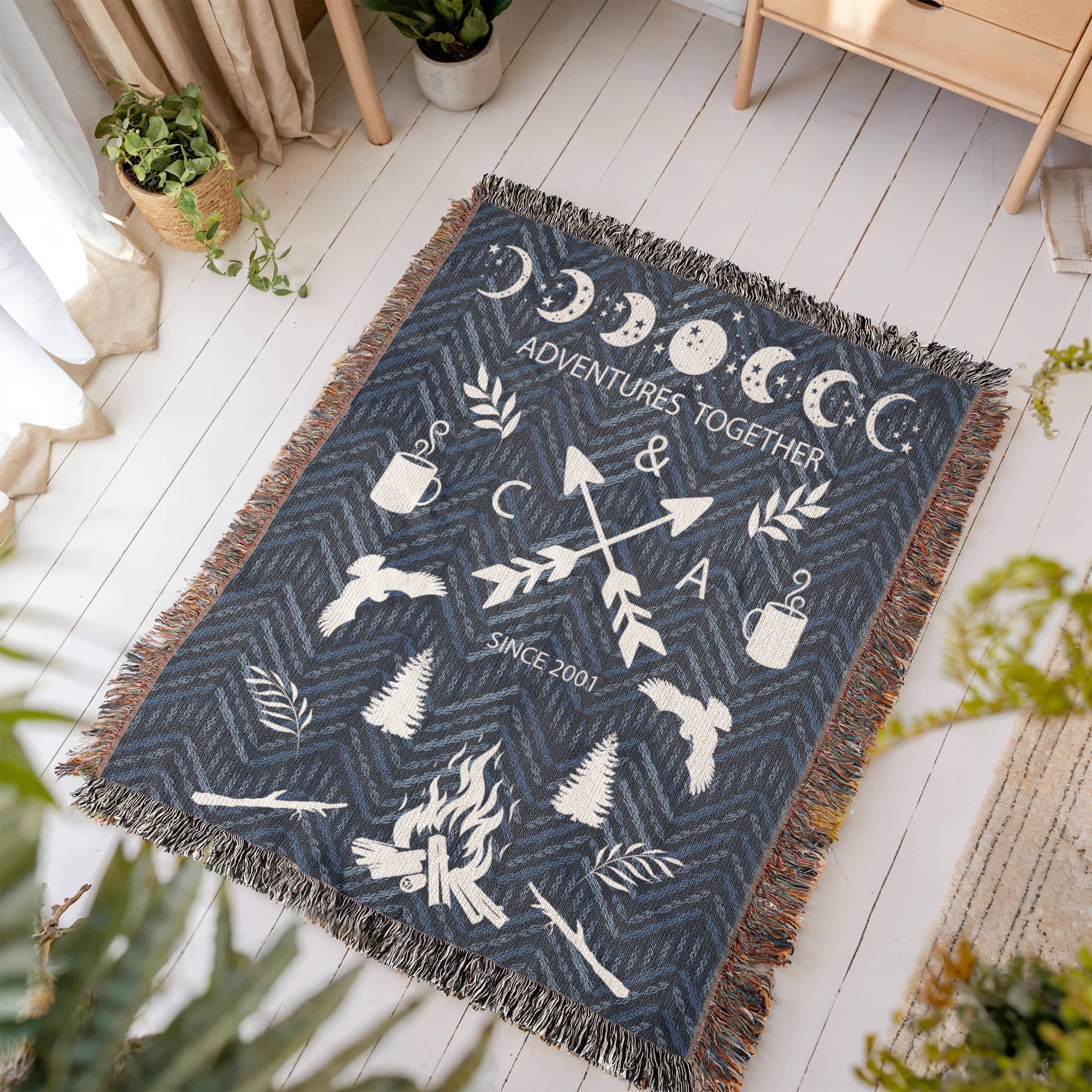 Personalized Camping Woven Blanket – Adventure Together Gift, Custom Fleece/Sherpa Throw