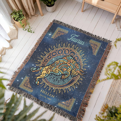Personalized Taurus Zodiac Woven Blanket Astrology Gift Custom Throw