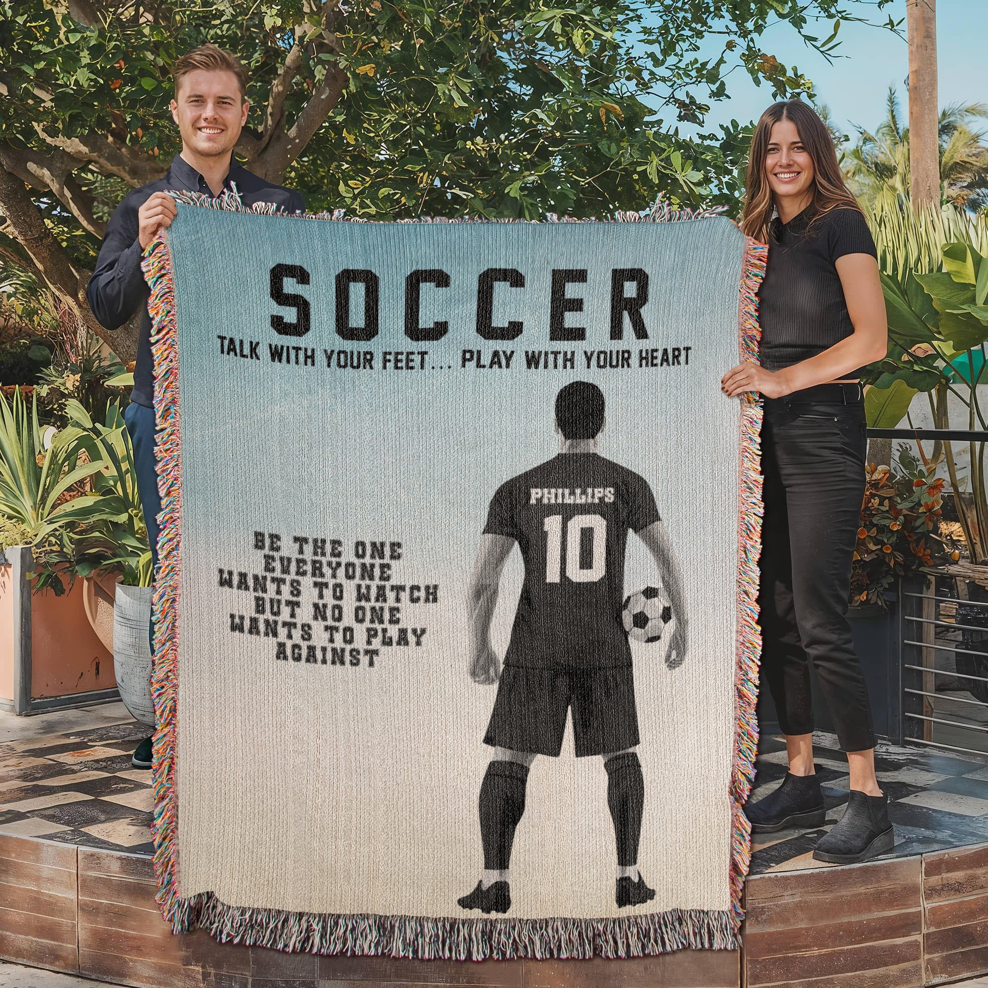 Personalized Boys Soccer Woven Blanket – Custom Soccer Gift, Fleece/Sherpa Throw