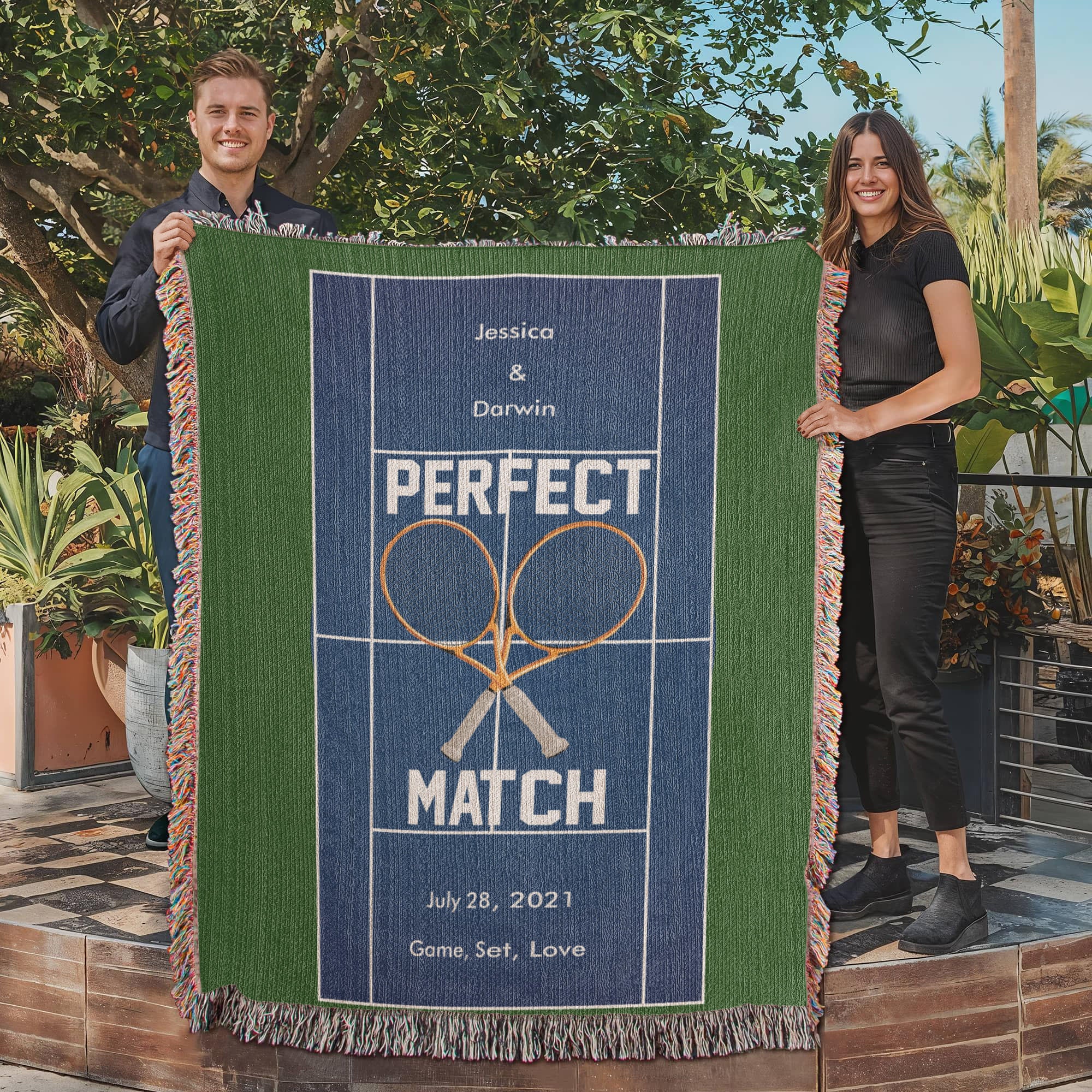 Personalized Tennis Woven Blanket Couples Tennis Gift Custom Throw