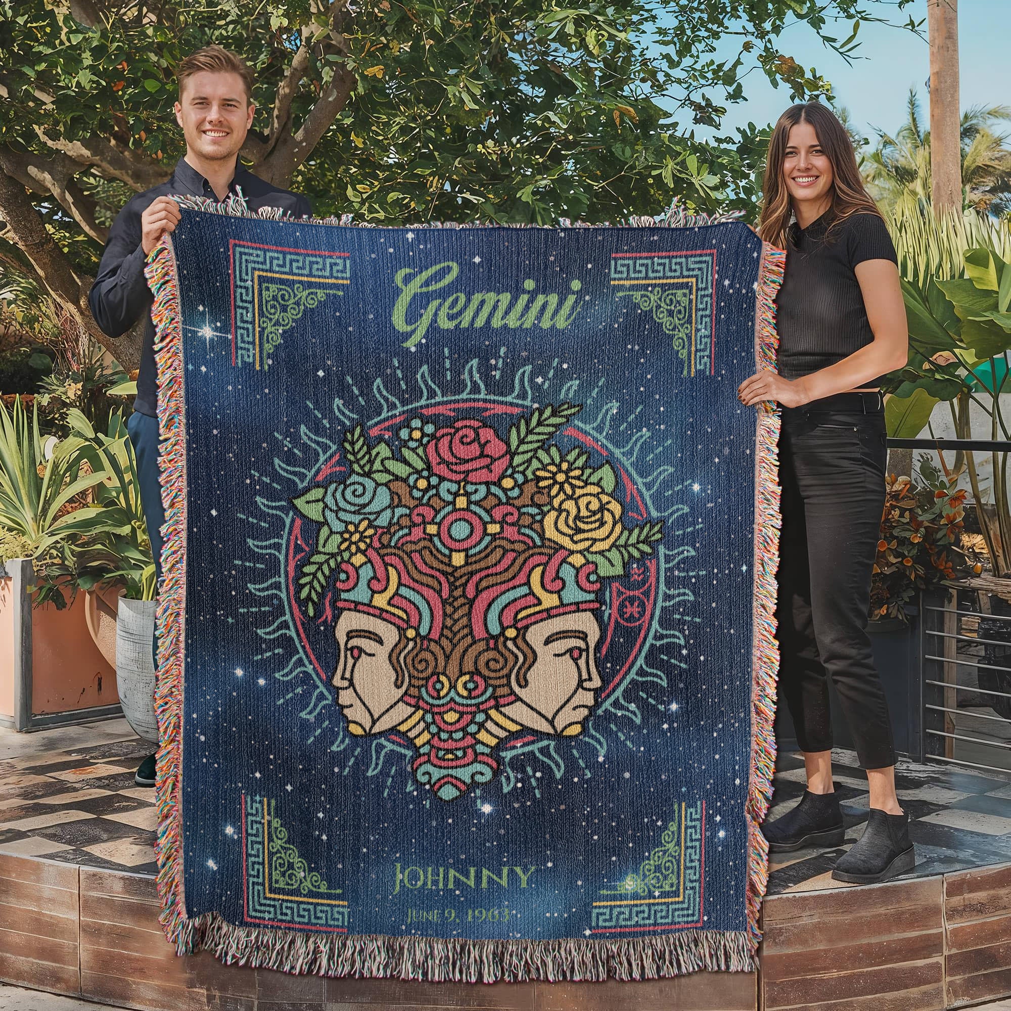 Personalized Gemini Zodiac Woven Blanket – Astrology Gift, Custom Fleece/Sherpa Throw