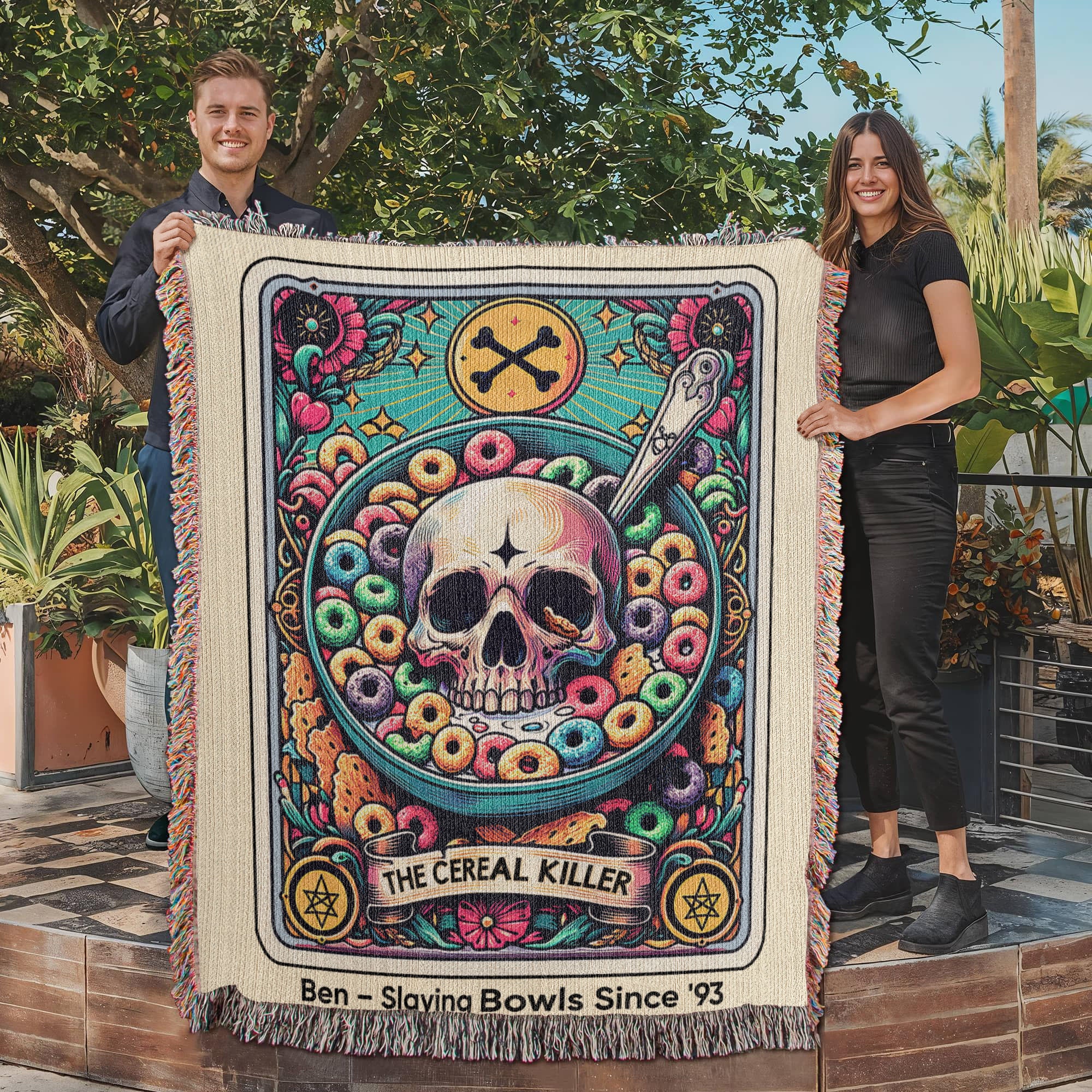 Personalized Cereal Killer Tarot Card Woven Blanket – Custom Funny Gift, Fleece/Sherpa Throw