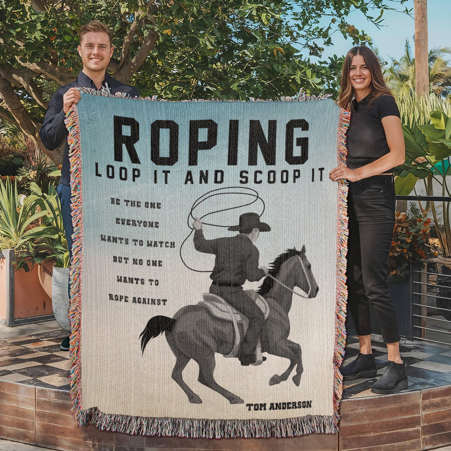Personalized Roping Cowboy Woven Blanket Rodeo Gift Custom Throw