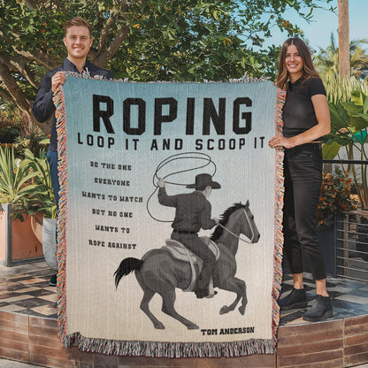 Personalized Roping Cowboy Woven Blanket Rodeo Gift Custom Throw