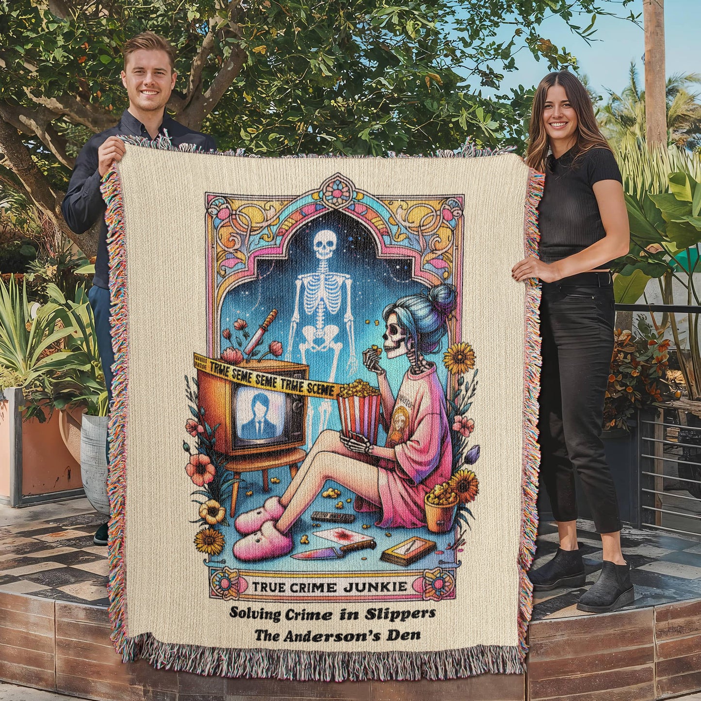 Personalized True Crime Junkie Tarot Card Woven Blanket Custom Gift Throw