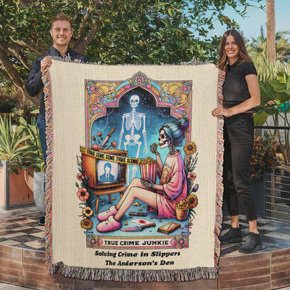 Personalized True Crime Junkie Tarot Card Woven Blanket Custom Gift Throw