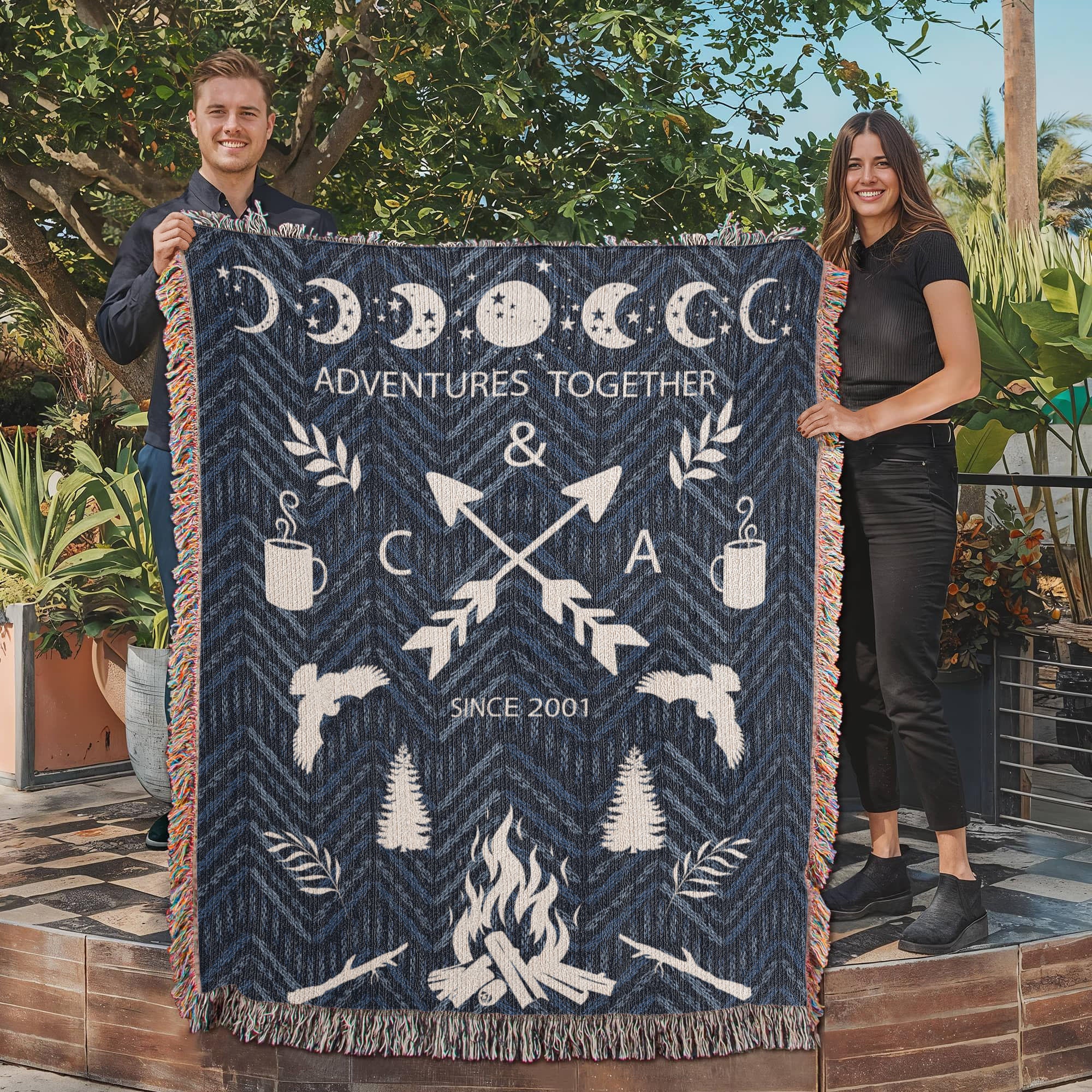 Personalized Camping Woven Blanket – Adventure Together Gift, Custom Fleece/Sherpa Throw