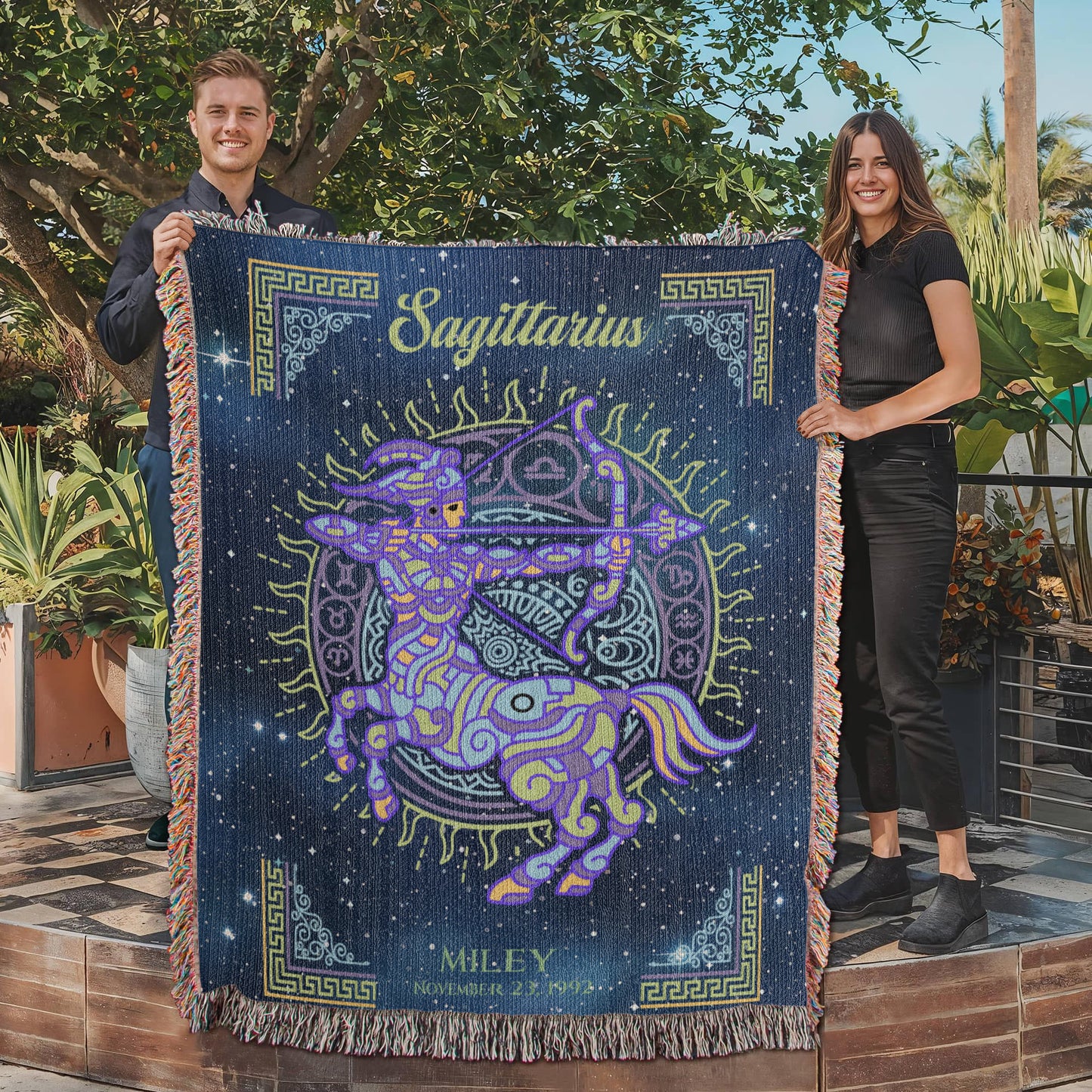 Personalized Sagittarius Zodiac Woven Blanket Astrology Gift Custom Throw