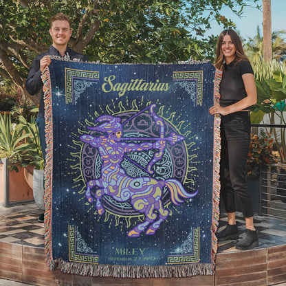 Personalized Sagittarius Zodiac Woven Blanket Astrology Gift Custom Throw
