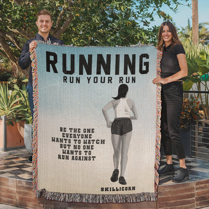 Personalized Girls Running Woven Blanket Custom Runner Gift Throw
