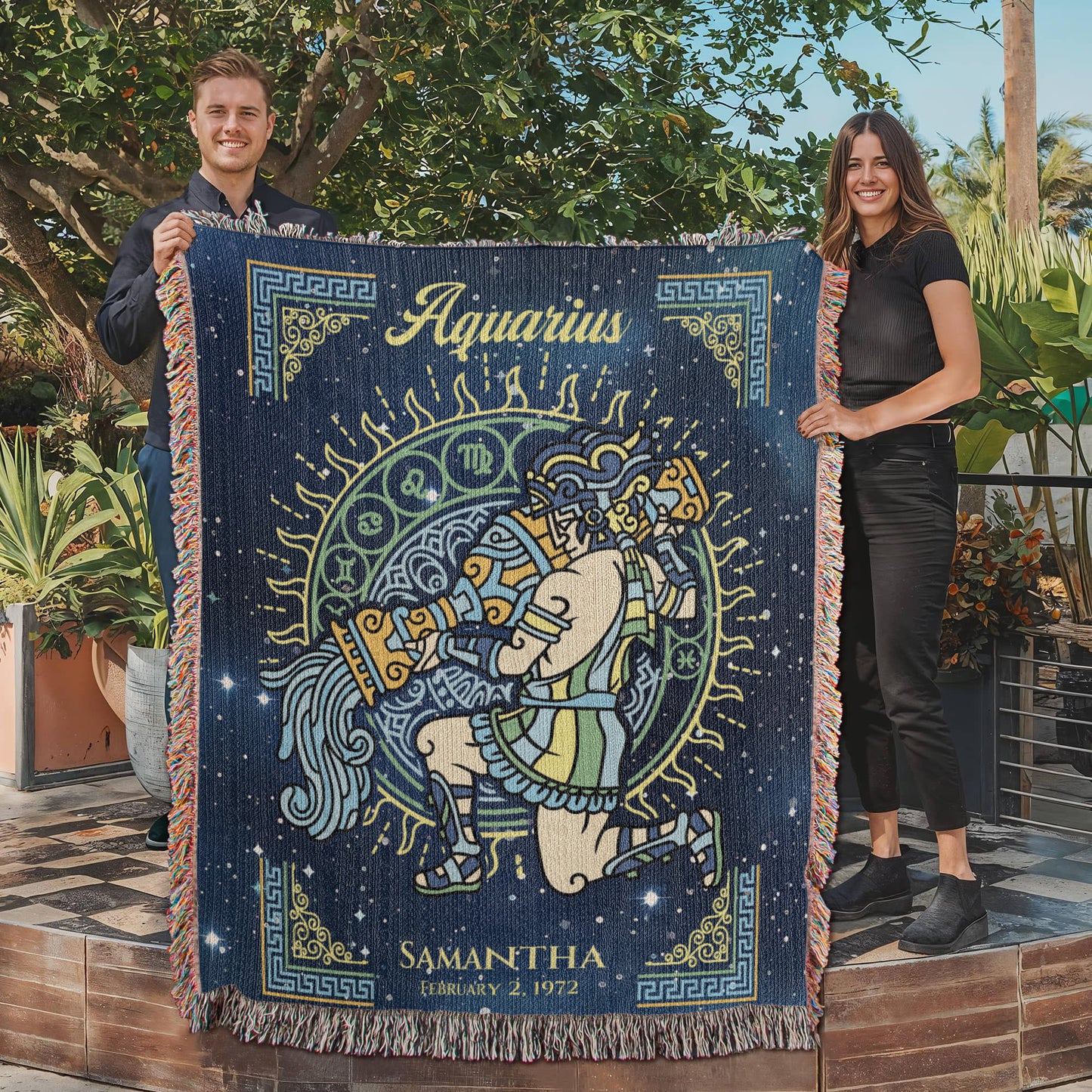 Personalized Aquarius Zodiac Woven Blanket Astrology Gift Custom Throw
