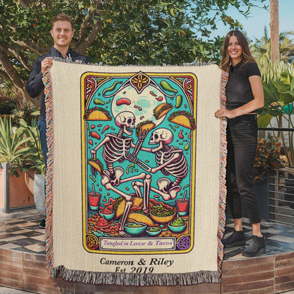 Personalized Love and Tacos Tarot Card Woven Blanket Custom Couple Gift Throw