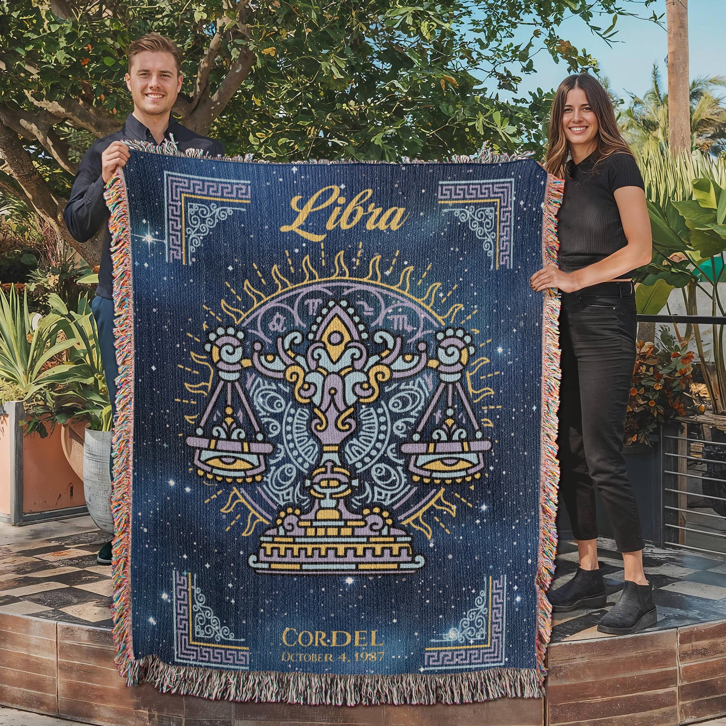 Personalized Libra Zodiac Woven Blanket Astrology Gift Custom Throw