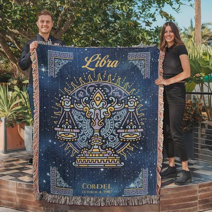 Personalized Libra Zodiac Woven Blanket Astrology Gift Custom Throw