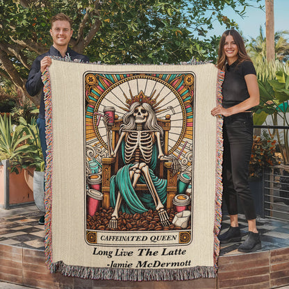 Personalized Caffeinated Queen Tarot Card Woven Blanket Custom Gift Throw