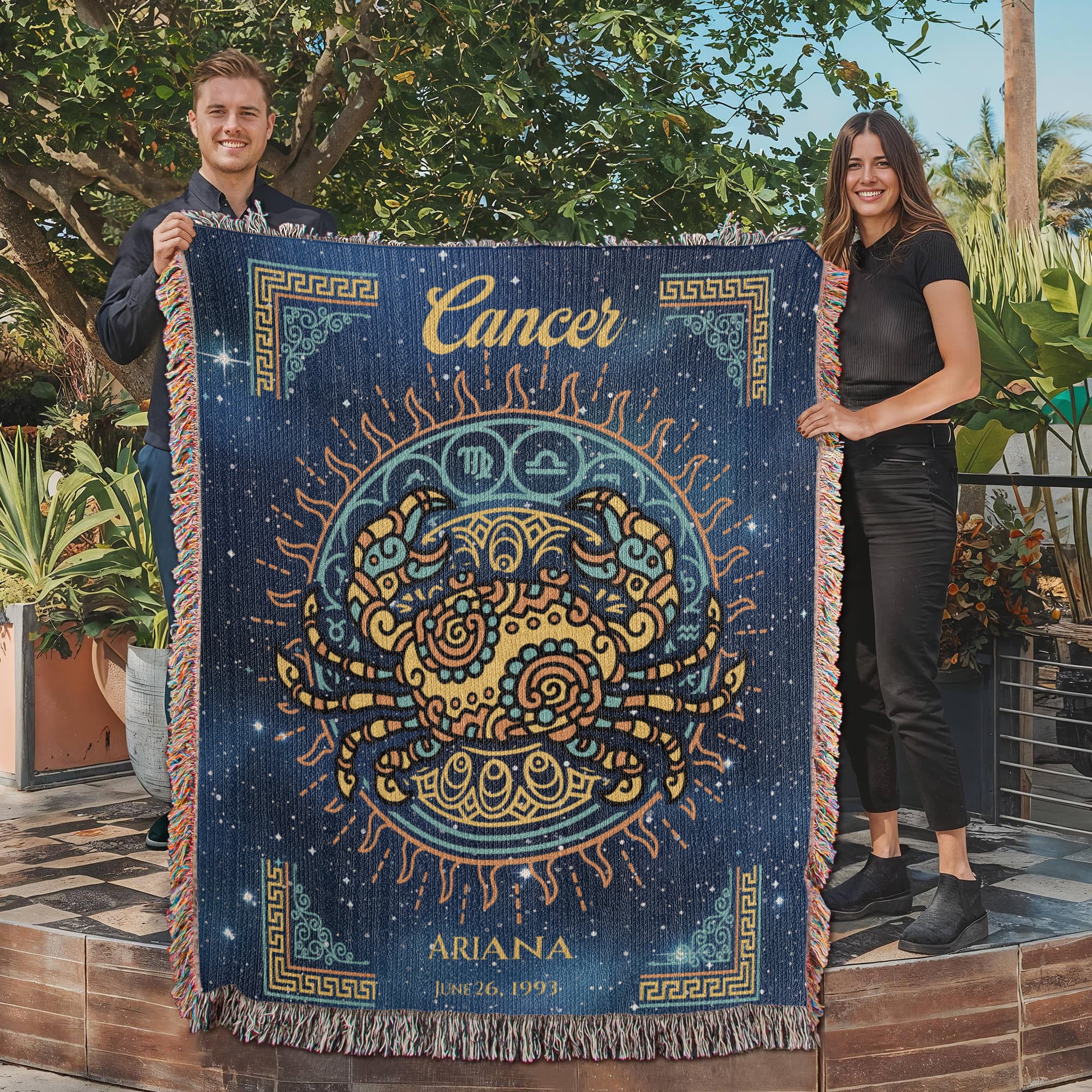 Personalized Cancer Zodiac Woven Blanket – Astrology Gift, Custom Fleece/Sherpa Throw